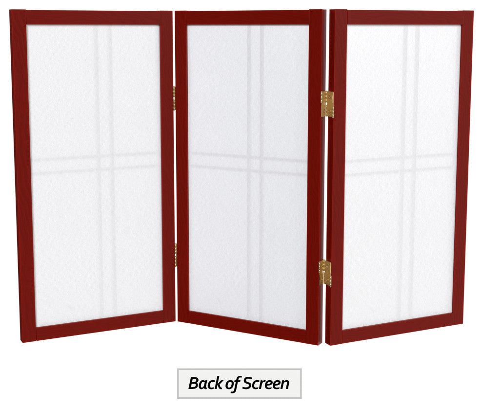 2' Tall Desktop Double Cross Shoji Screen, Rosewood, 3 Panels