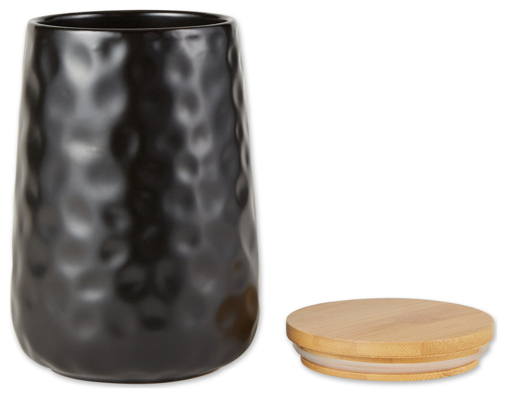 Black Matte Dimple Texture Ceramic Canister (Set of 2)