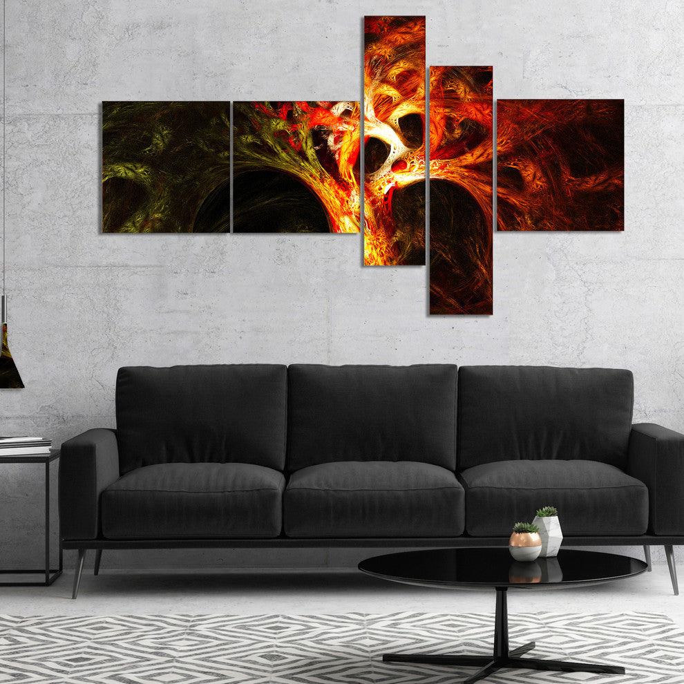Magical Orange Psychedelic Tree, Abstract Canvas Art Print, 60"x32", 5 panels