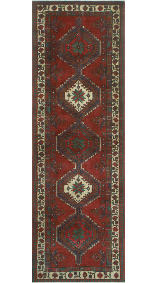 Fine Vintage Distressed Ananda Red/Ivory Runner, 3'4x10'10