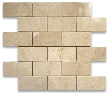 Crema Marfil Marble 2x4 Brick Subway Mosaic Tile Polished, 1 sheet