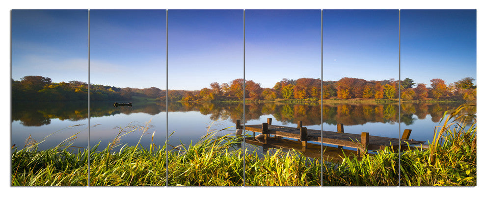 Still Waters of Fall Lake, Landscape Canvas Art Print, 70"x28", 6 Panels