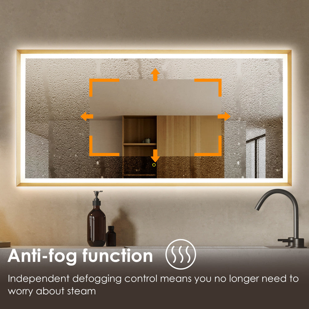 Apollo Anti-Fog Dimmable Vanity, LED Lighted Wall Mirror, Brushed Gold, 60"