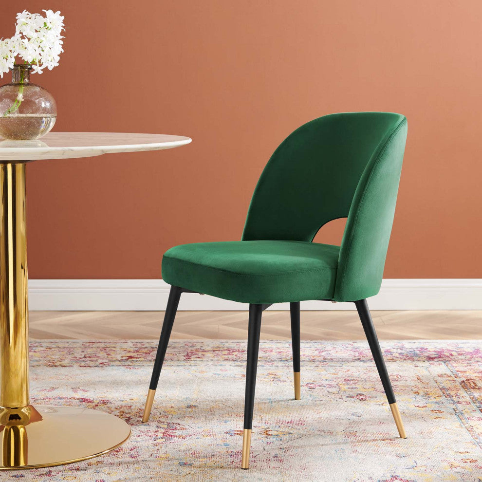Side Dining Chair, Velvet, Green, Modern, Cafe Bistro Restaurant Hospitality
