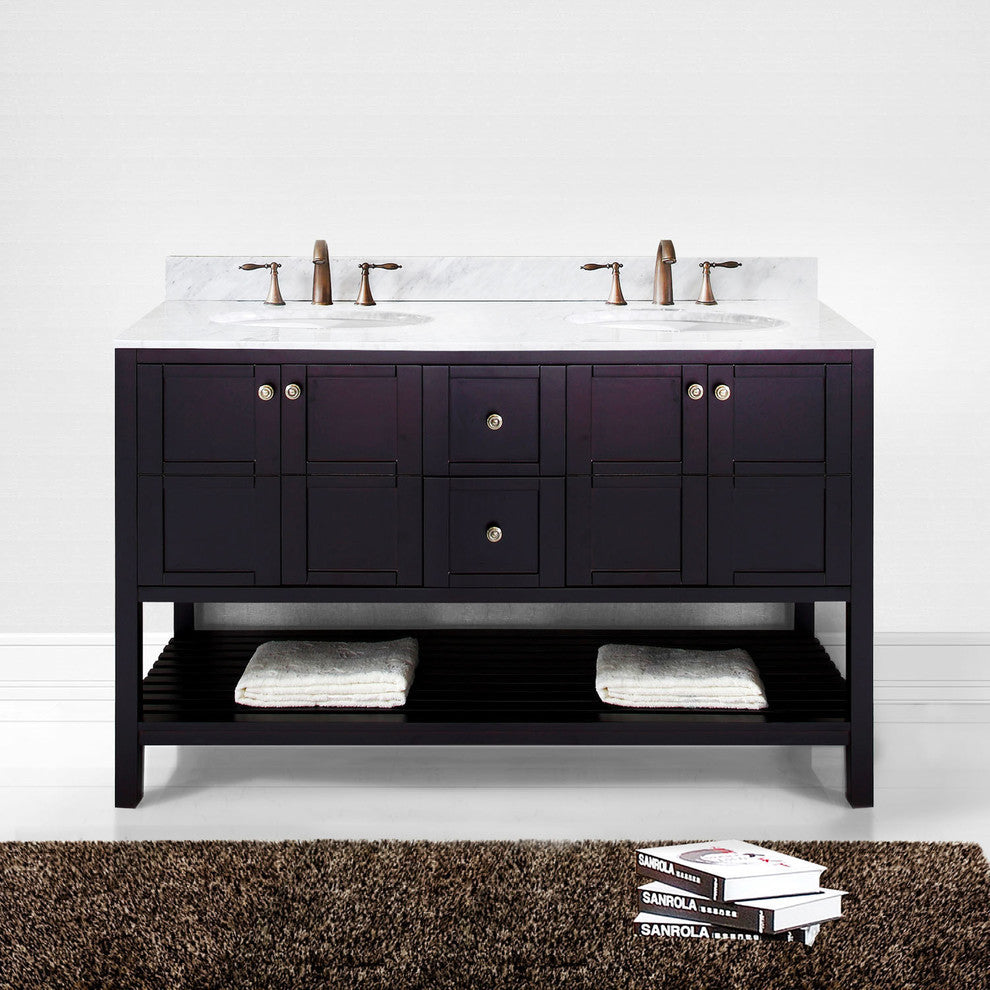Winterfell 60" Double Bathroom Vanity Set, Espresso