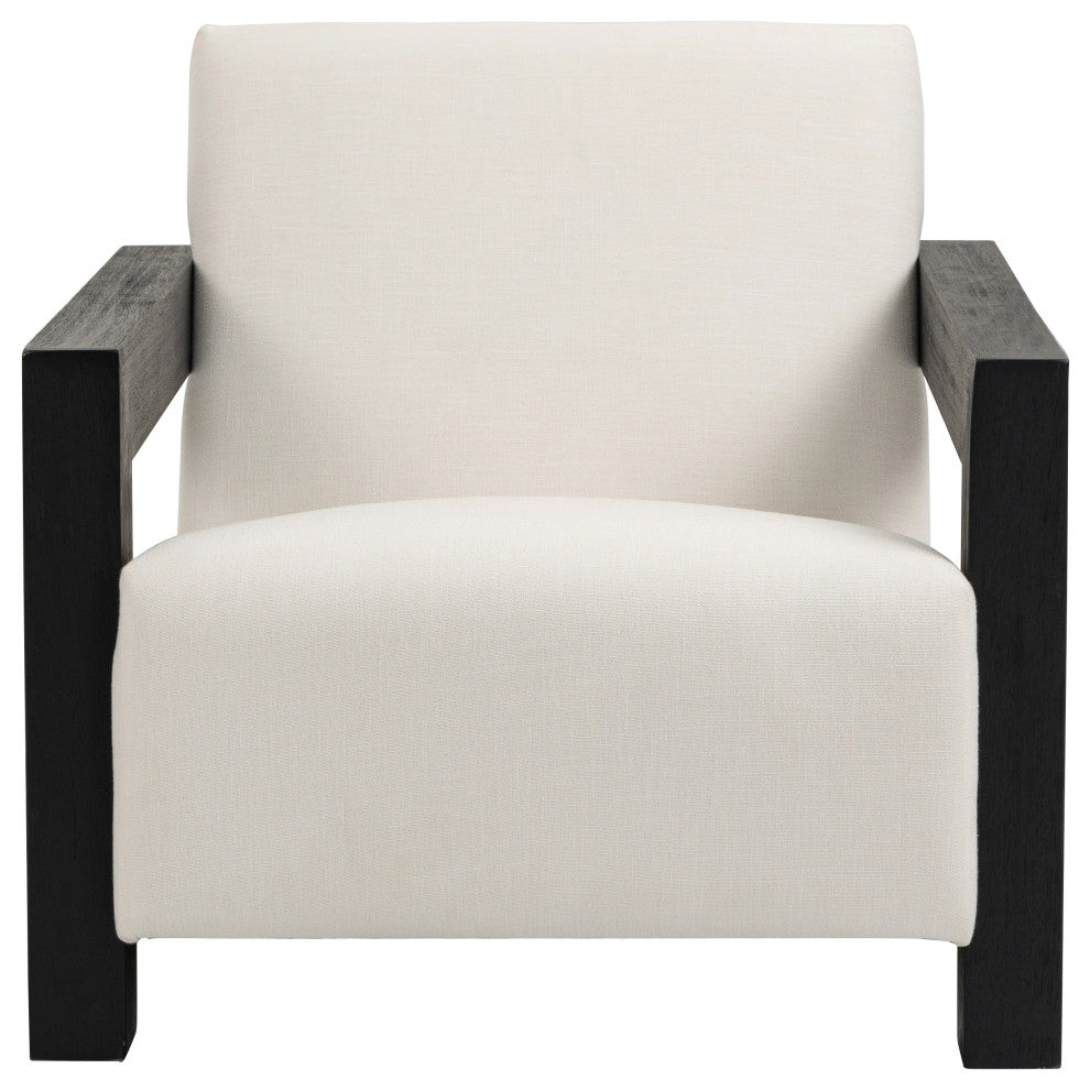 Ward Cream Linen Textured Fabric Accent Chair, Black Finish