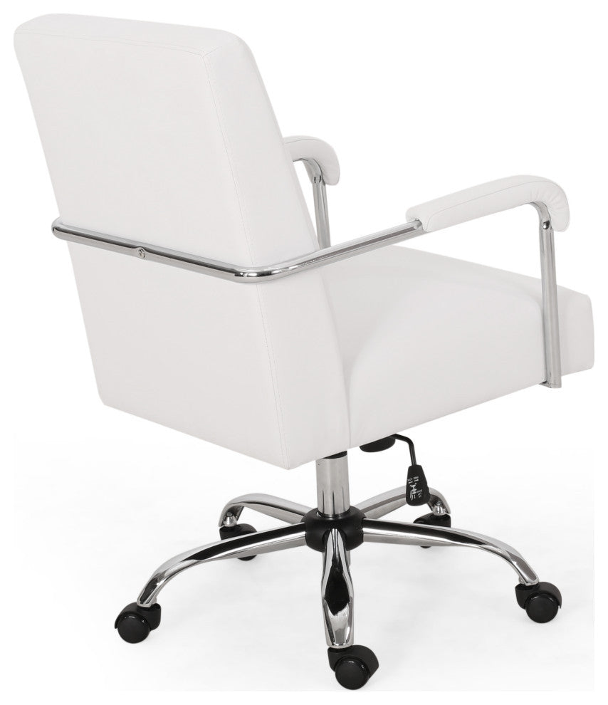 Rene Channel Stitched Swivel Office Lift Chair, White, Chrome