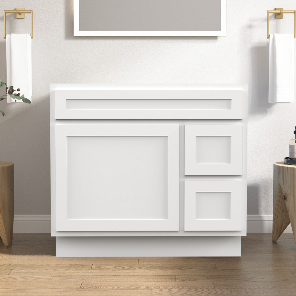 Vanity Art Vanity Base Cabinet, No Top, Drawers on Right, 36", White
