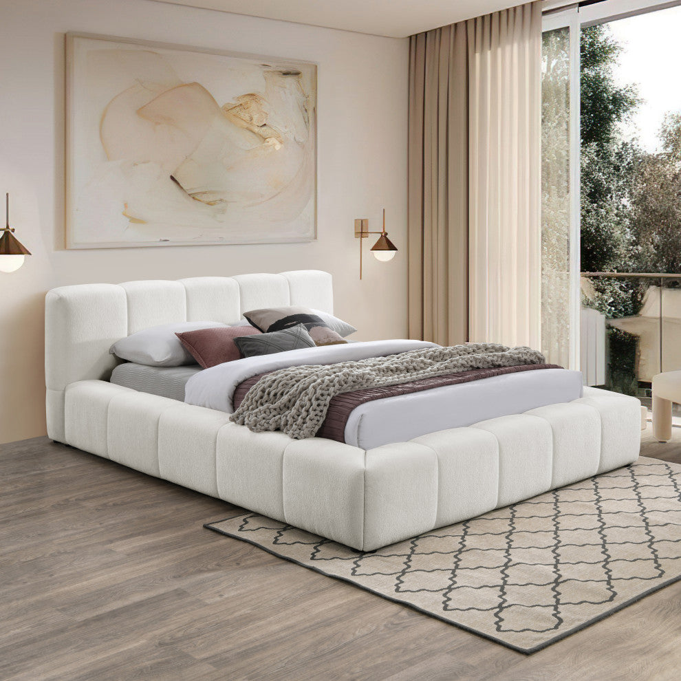 Carlin Upholstered Bed, Cream, Queen, Chenille Fabric