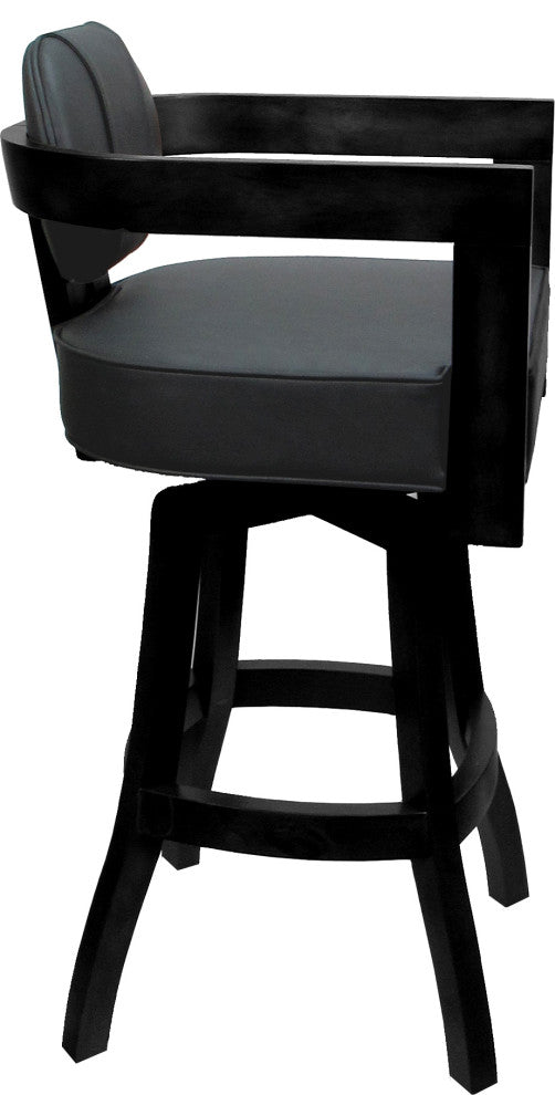 Swivel Wood Bar Stool Kadir Plus on S-Base, Gray Vinyl - Black, 26"