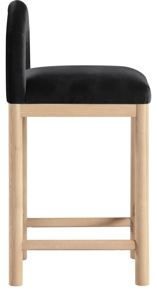 Conrad Upholstered Bar and Counter Stool, Black, Velvet, Natural