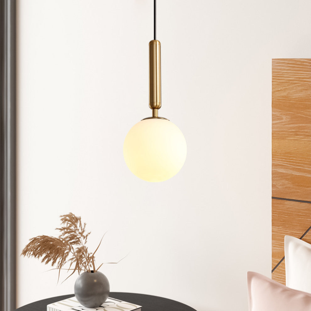1 Light Glass Globe Pendant Light, Brass
