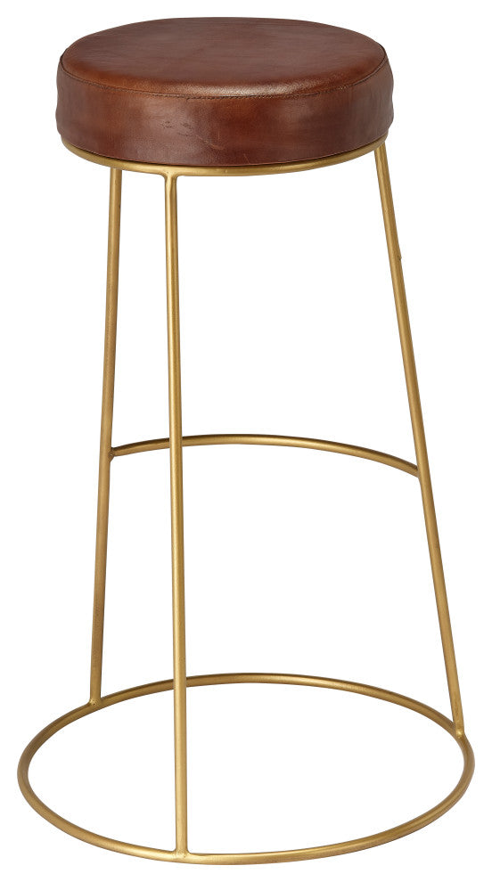 Henry Round Leather Bar Stool, Brown