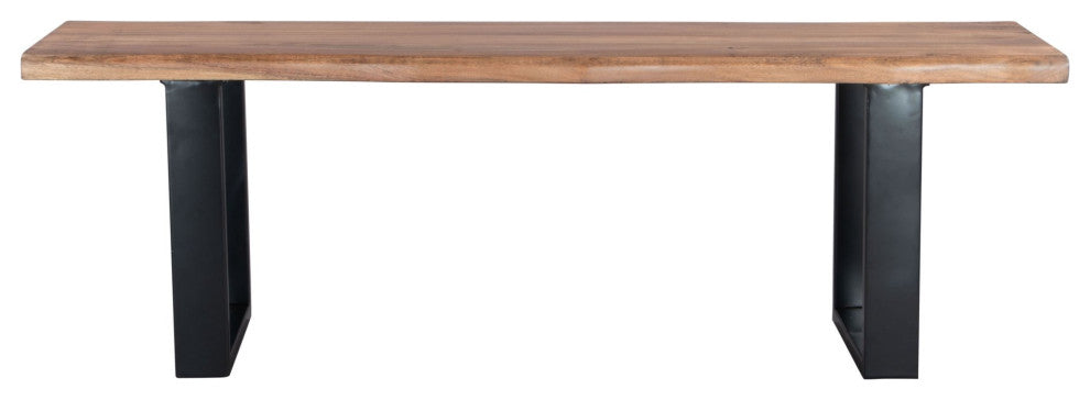 Accent Chair Bench, Metal Iron, Wood, Natural, Black, Lounge Lobby Hospitality