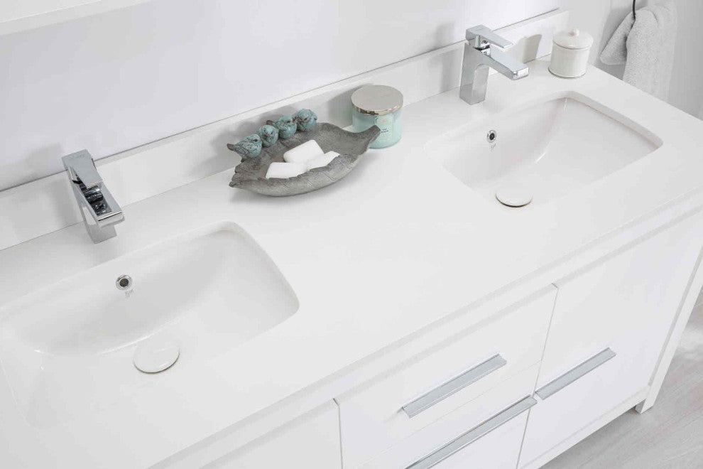 Mila Collection 60" Bathroom Vanity With Sink, Mirror, Countertop, Snow White