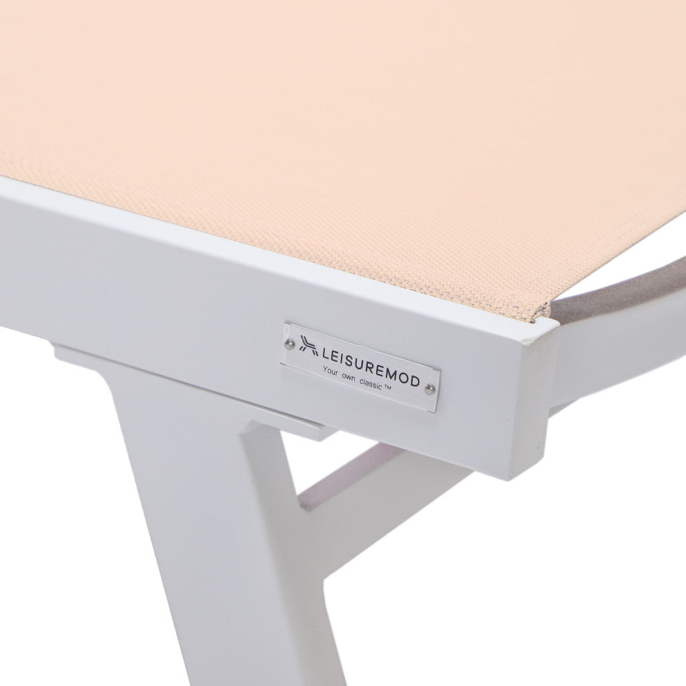 LeisureMod Marlin Patio Chaise Lounge Chair With Arms White Frame, Light Brown