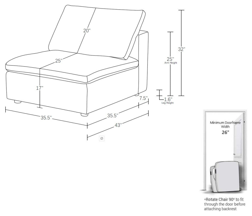 Dante Armless Chair Upholstered, Top Grain Italian Leather
