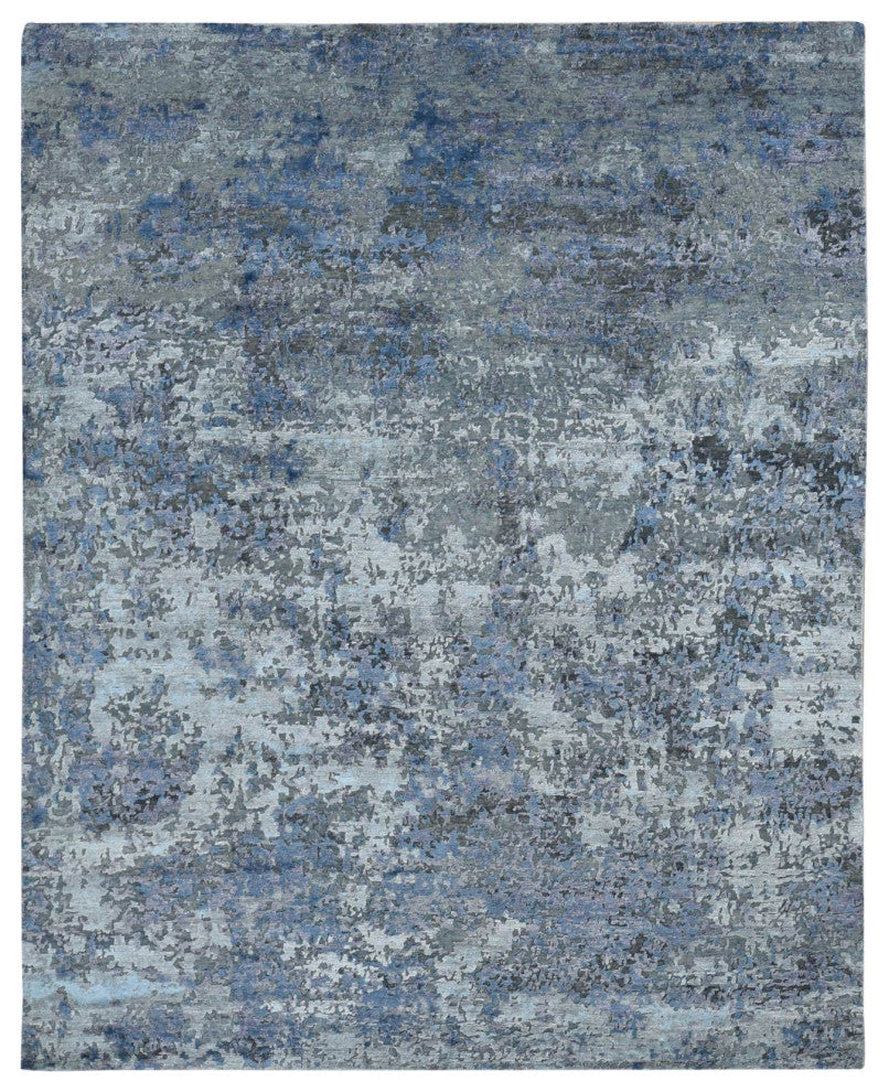 Gray Modern Abstract Design Wool and Silk Hand Knotted Rug 7'10" x 9'9"