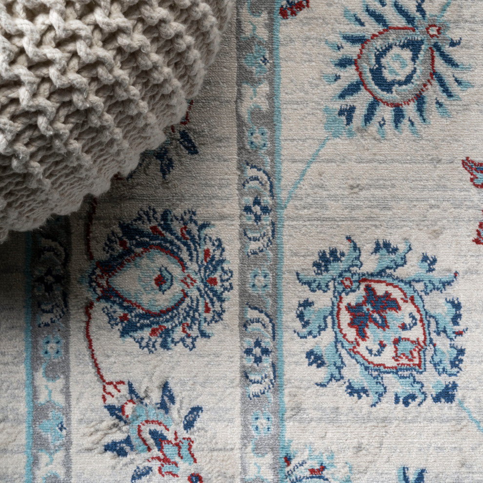 Modern Persian Moroccan Ivory/Blue/Red 6' Round Area Rug