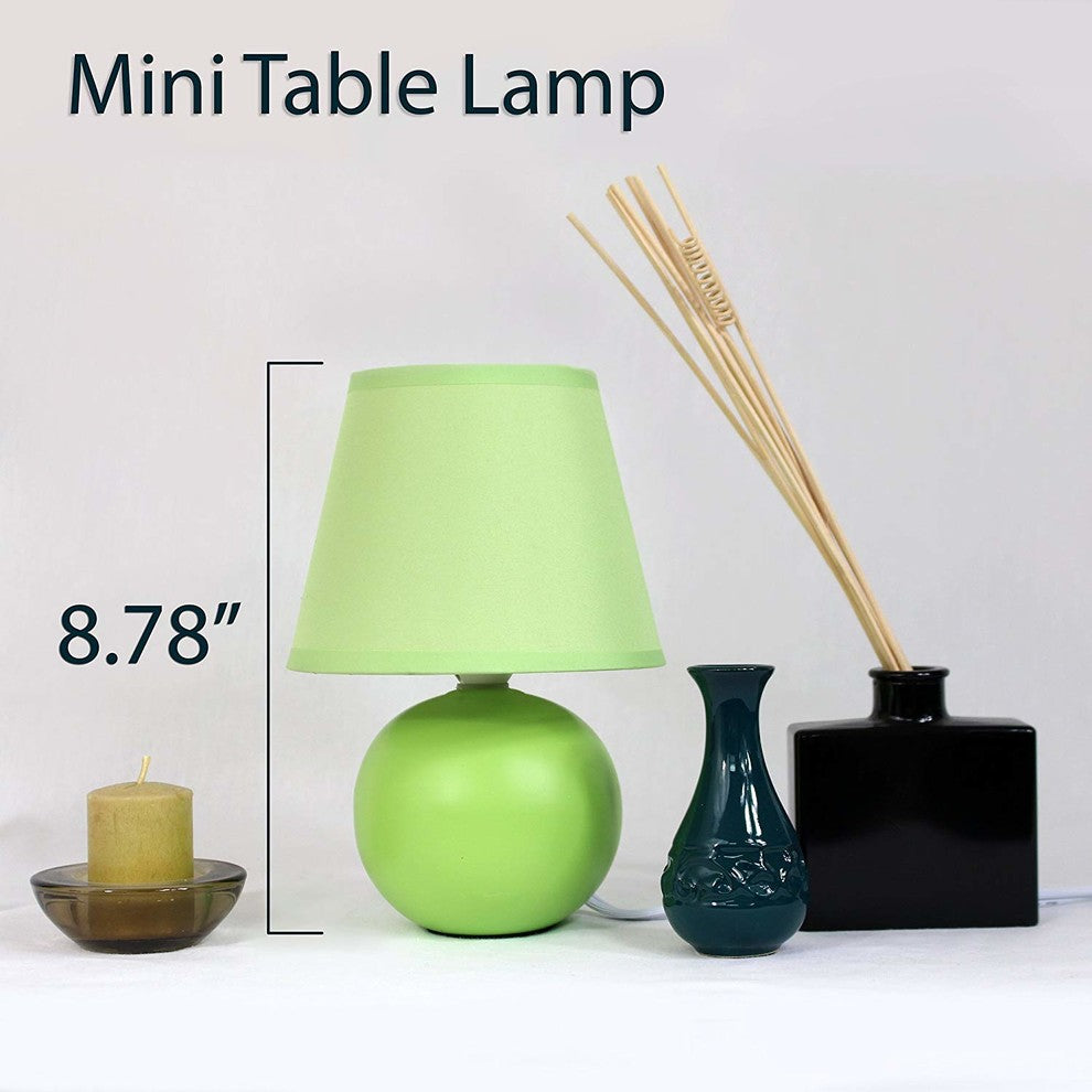 Simple Designs Mini Ceramic Globe Table Lamps, 2-Pack Set, Green