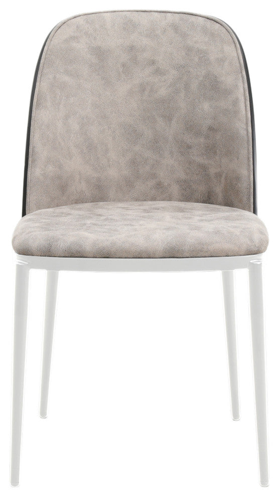 LeisureMod Tule Dining Chair With Upholstered Seat and White Steel Frame, Black/Charcoal