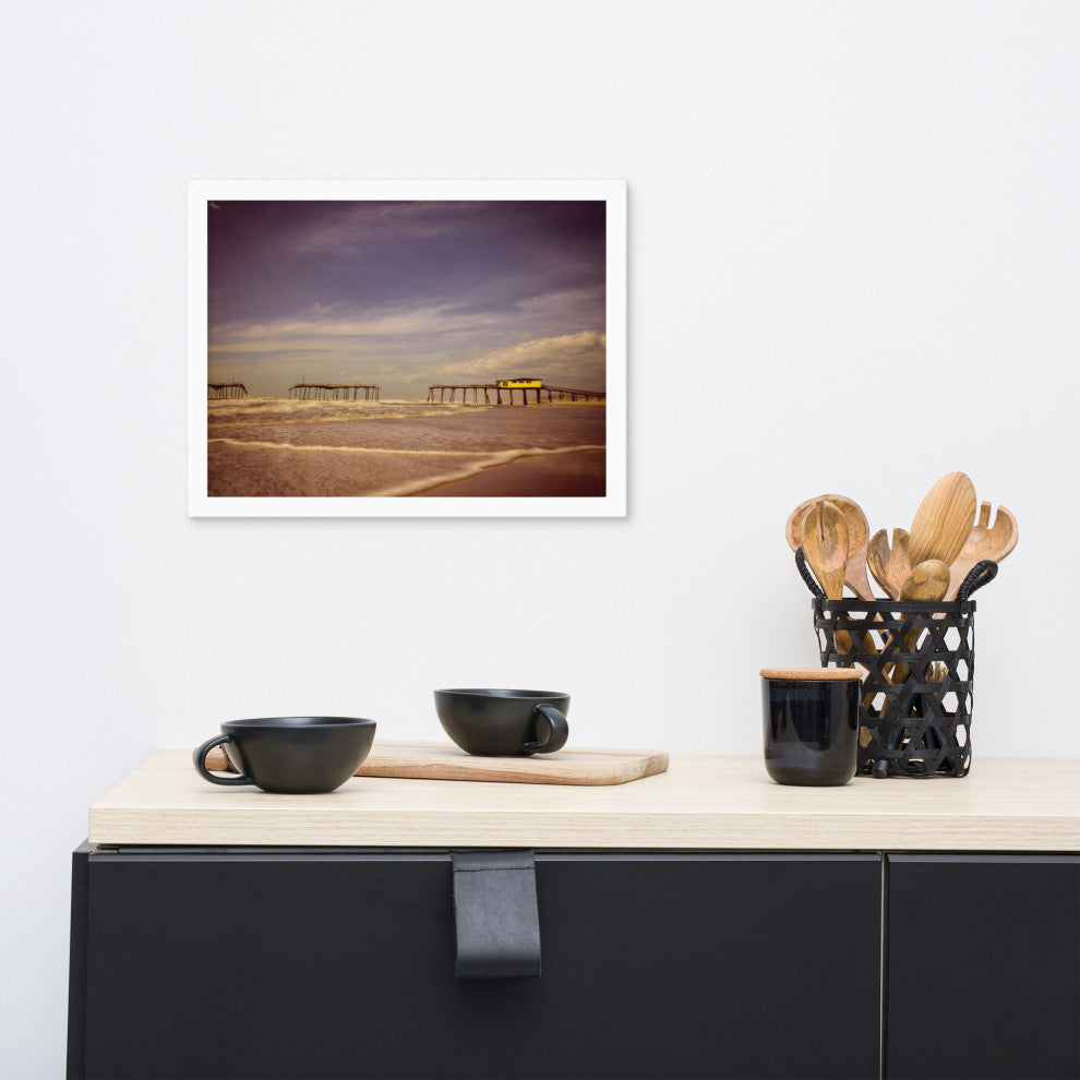 Aged View of Frisco Pier Coastal Framed Photo Paper Print, White, 12" X 16"