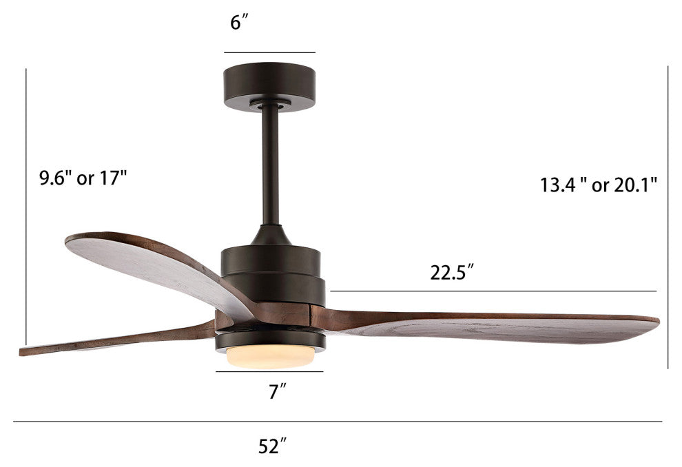 52" 3-Blade LED Ceiling Fan With Remote Control and Light Kit, Natural Bronze