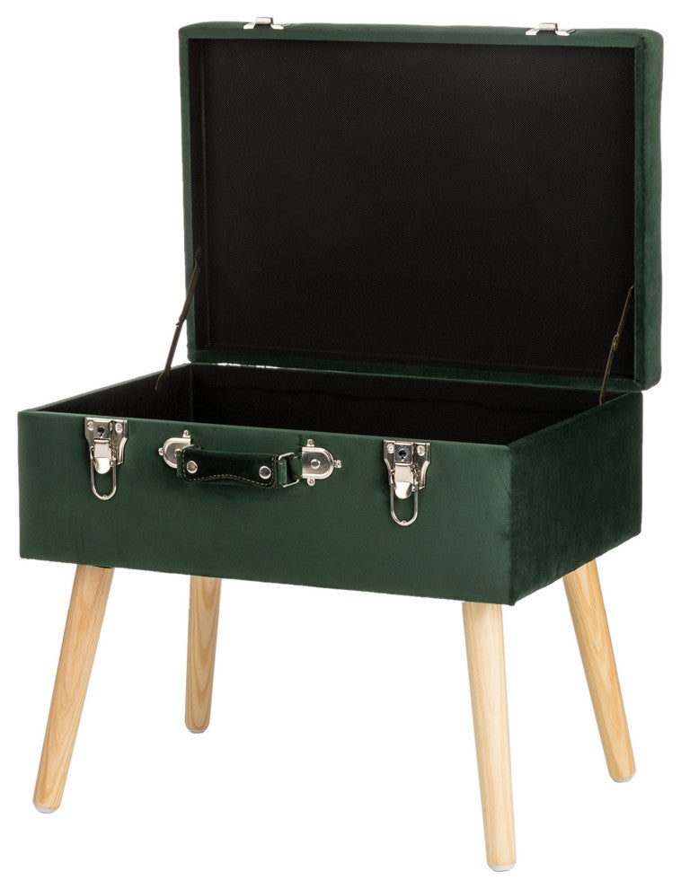 19.69"L Velvet Upholstered Storage Stool, Hunter