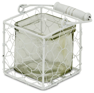 Laguna Wire Basket With Glass Jar, White, Large, Small