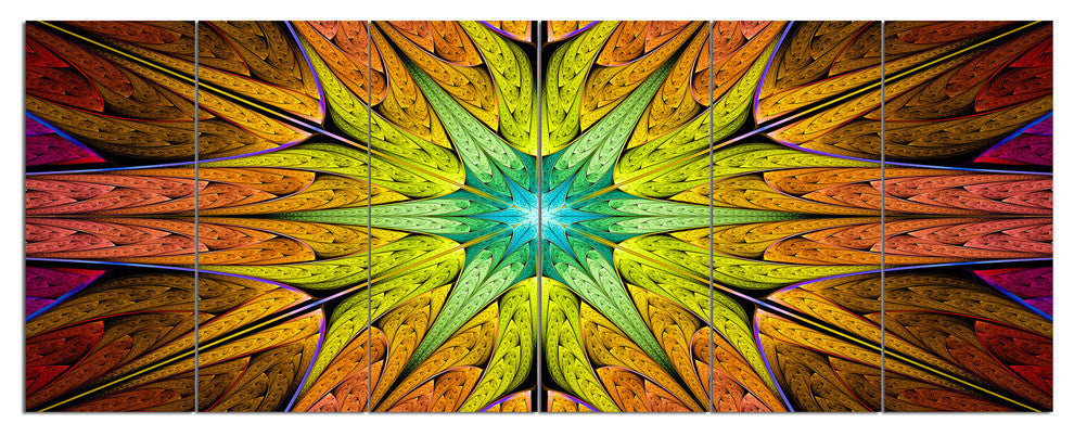 Extraordinary Fractal Yellow Design, Abstract Canvas Print, 70"x28", 6 Panels