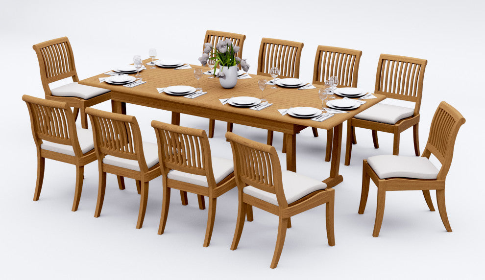 11-Piece Outdoor Teak Dining Set: 94" Masc Rectangle Table, 10 Arbor Chairs