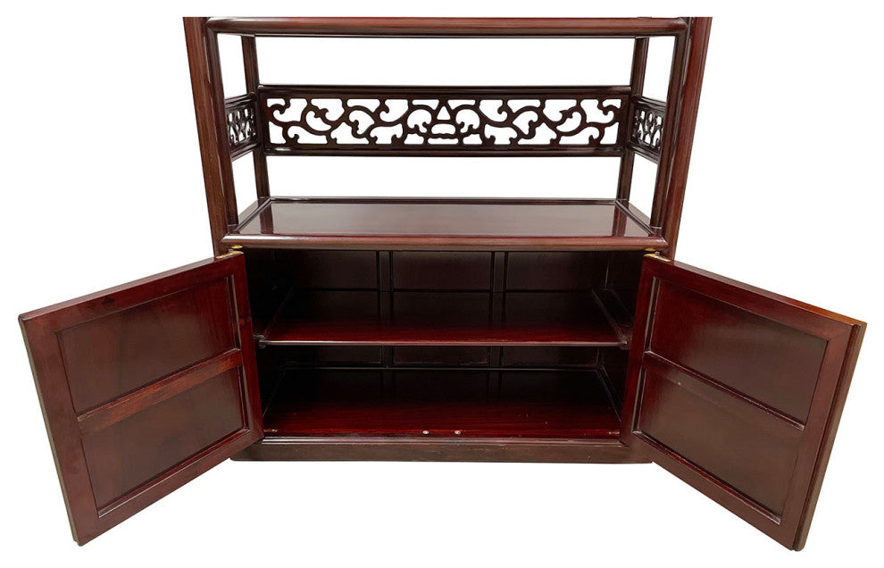 Consigned 20th Century Chinese Hand Carved Rosewood Book Shelf/Display Cabinet