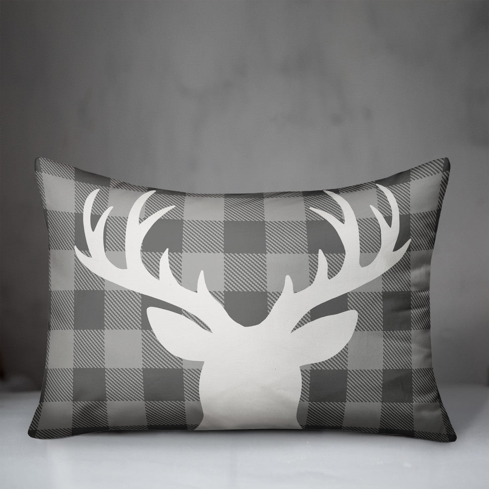 Gray Plaid Deer 14"x20" Throw Pillow Cover