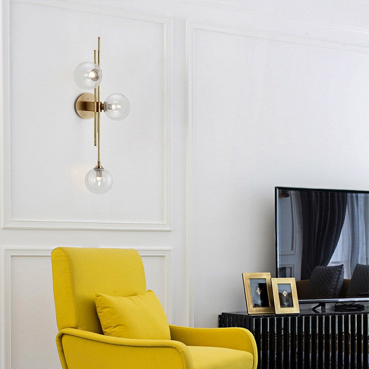 Modern Gold 3-Light Decorative Clear Glass Indoor Globe Wall Sconce