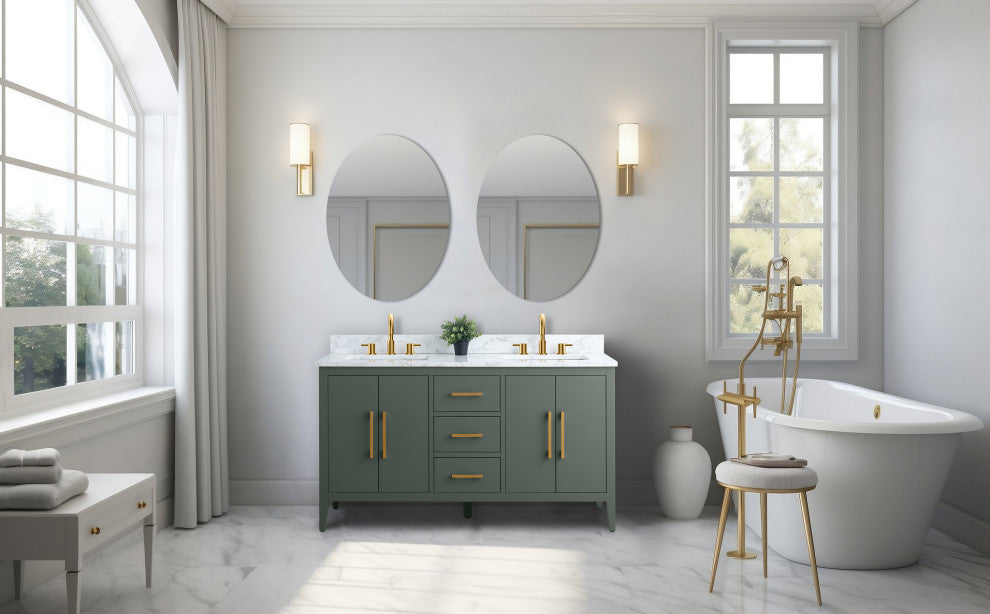 Vanity Art Bathroom Vanity With Sink, Vintage Green, 60", Double Sink, Golden Brushed