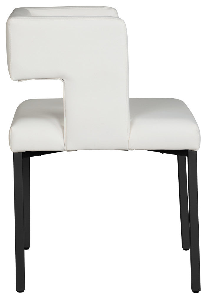 The Caleb Dining Chair, White and Matte Black, Faux Leather and Iron, Set of 2