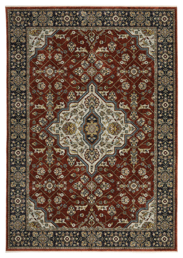Augustus Oriental Medallion Red/ Blue Indoor Area Rug, Red, 6'7"x9'6"