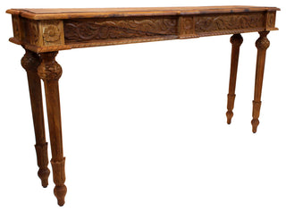 Tigard Console Table in Traditional White Finish on Hand-Carved Solid Wood, Walnut