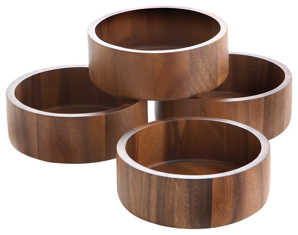 Acacia Wood Individual Salad Bowls, Set of 4