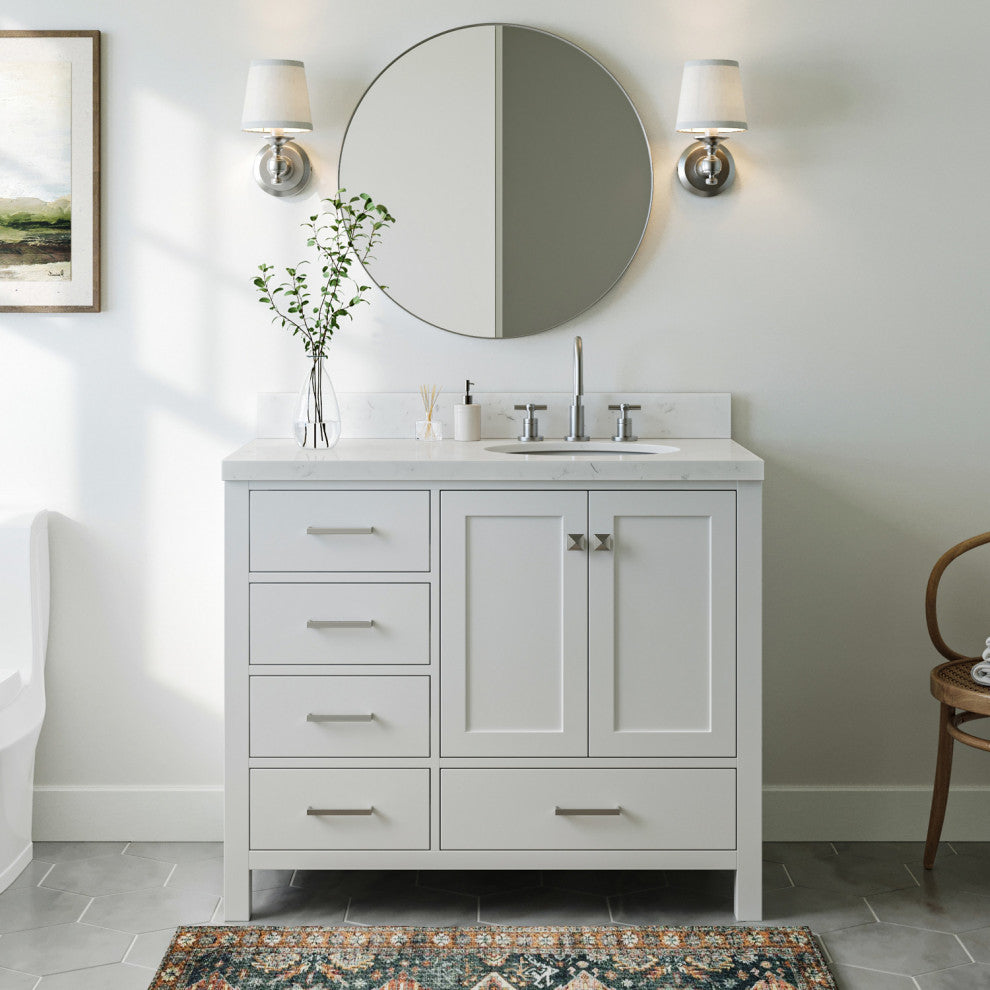 Ariel Cambridge 42" Right Offset Single Oval Sink Vanity, Carrara Quartz