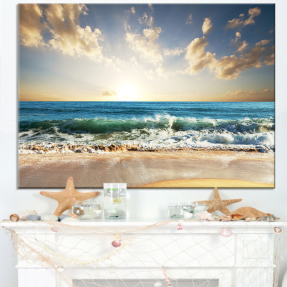 "Cloudy Sky and Vibrant Blue Sea" Seashore Canvas Wall Art, 40"x20"