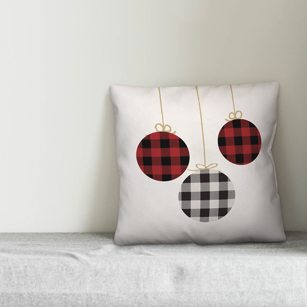 Plaid Christmas Ornaments 18"x18" Throw Pillow