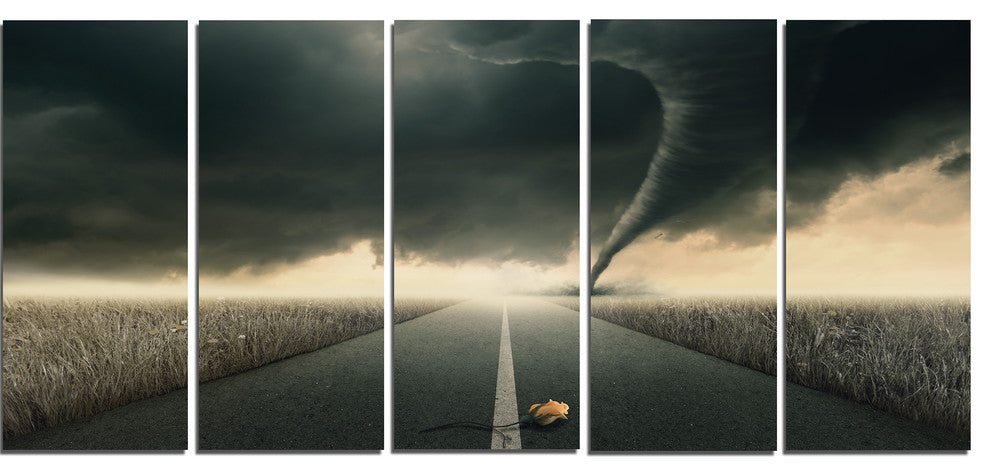 Yellow Rose on the Dark Road, Landscape Canvas Art Print, 60"x28", 5 Panels