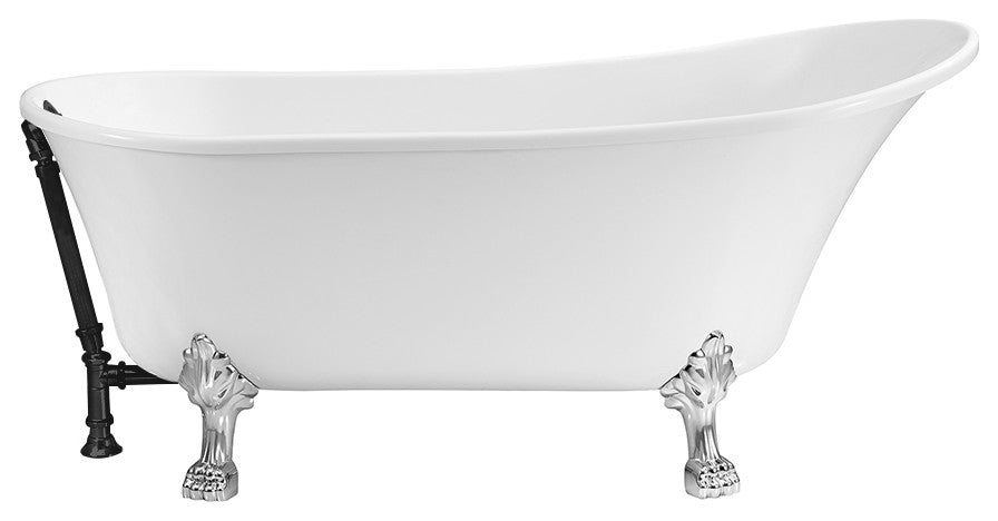 55" Streamline N343CH-BL Clawfoot Tub and Tray With External Drain