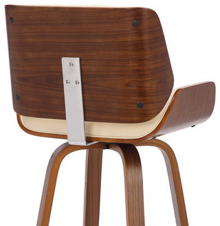 Tyler 30" Bar Height Swivel Cream Faux Leather and Walnut Wood Bar Stool