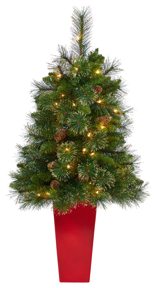 44" Golden Tip Washington Pine Faux Xmas Tree W/Lights, Pinecones