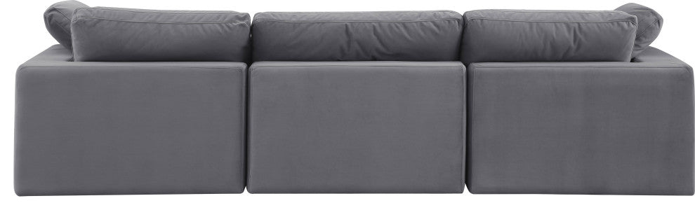 Comfy Upholstered Modular Sofa, Grey, 3-Piece: 1 Armless Chair, 2 Corner Chair, Velvet