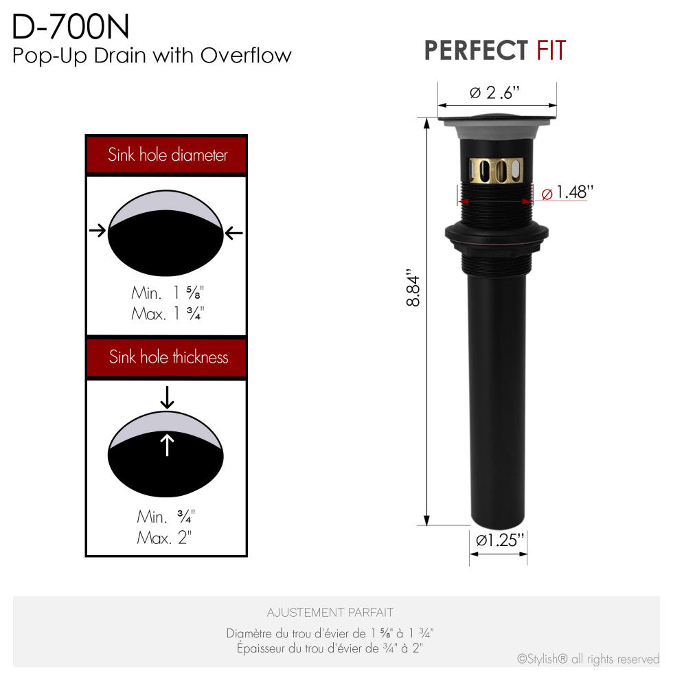 STYLISH Matte Black Pop-Up Bathroom Sink with Overflow Set of Two