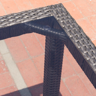 GDF Studio San Tropez Outdoor Wicker Dining Table With Glass Top