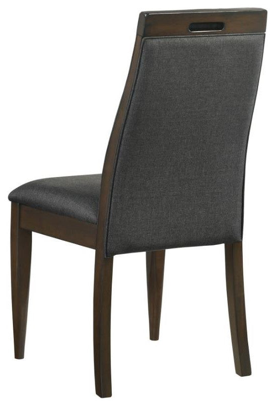 Upholstered Dining Side Chair, Dark Walnut and Gray, Set of 2